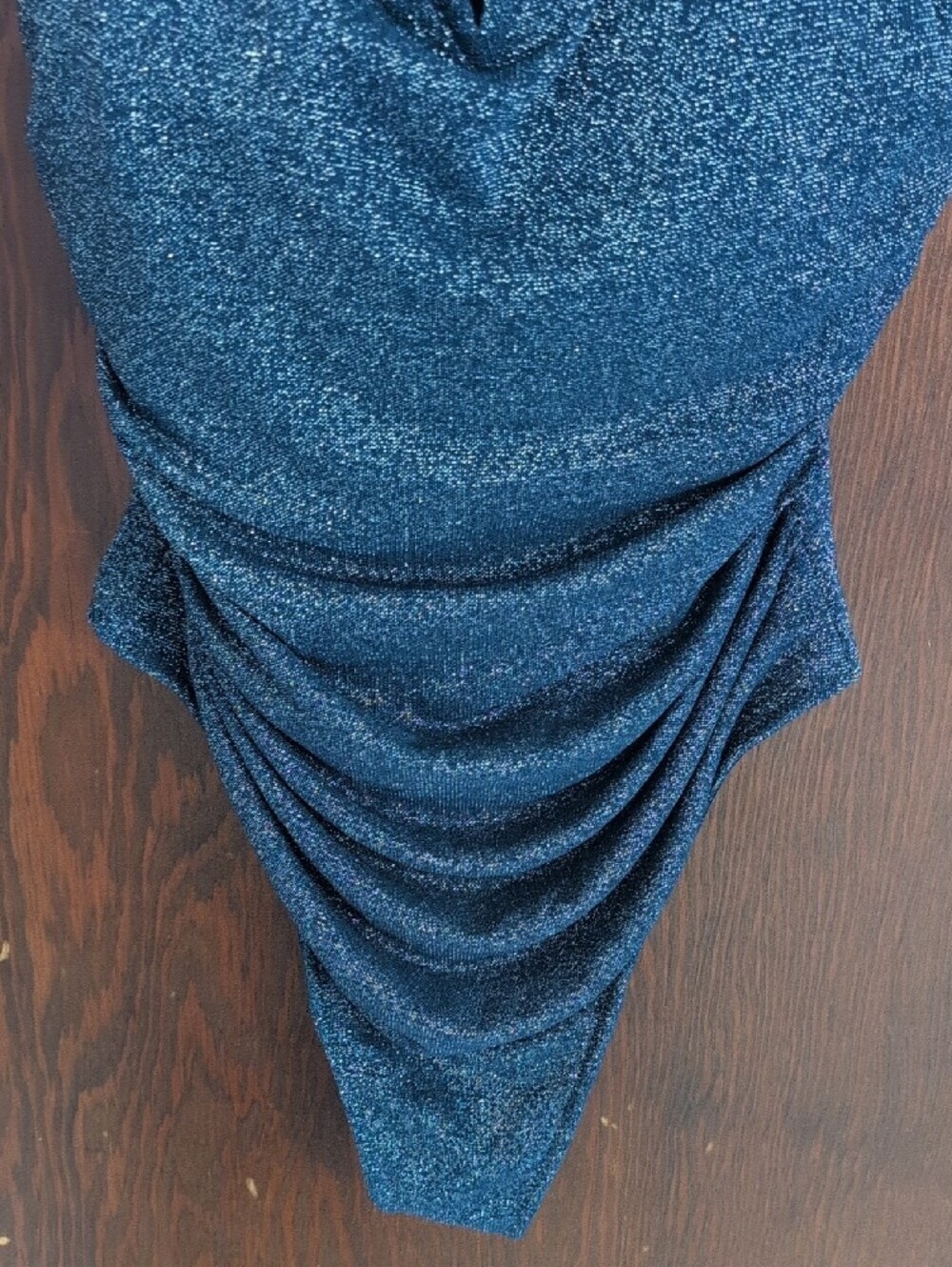 Glittery Navy One-Piece Swimsuit with Ruched Front - Picture 8 of 11